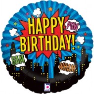 Happy Birthday Superhero City Skyline Balloon